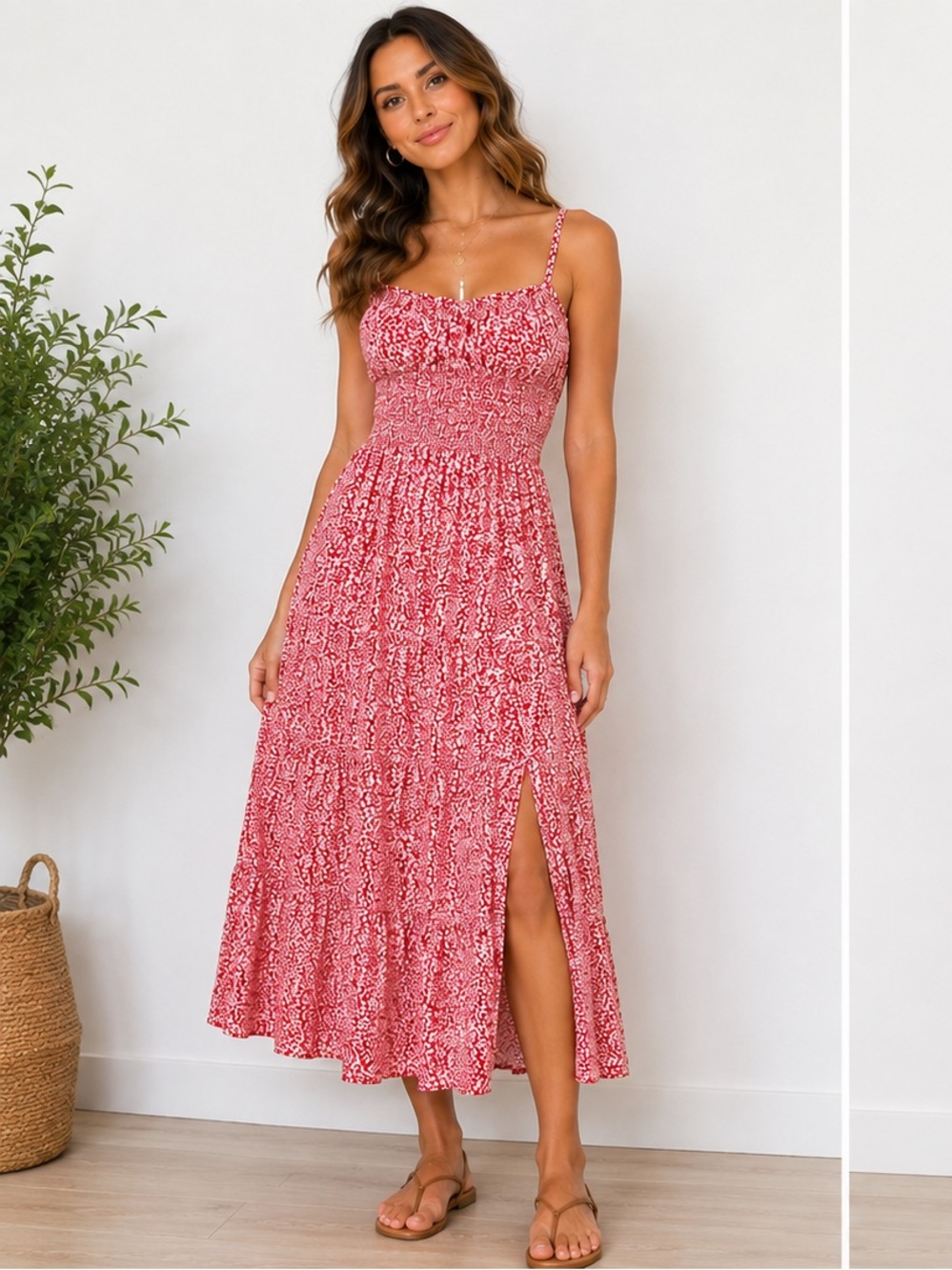 Hollister Pink Floral Smocked Midi Dress criss cross back‎ Mp